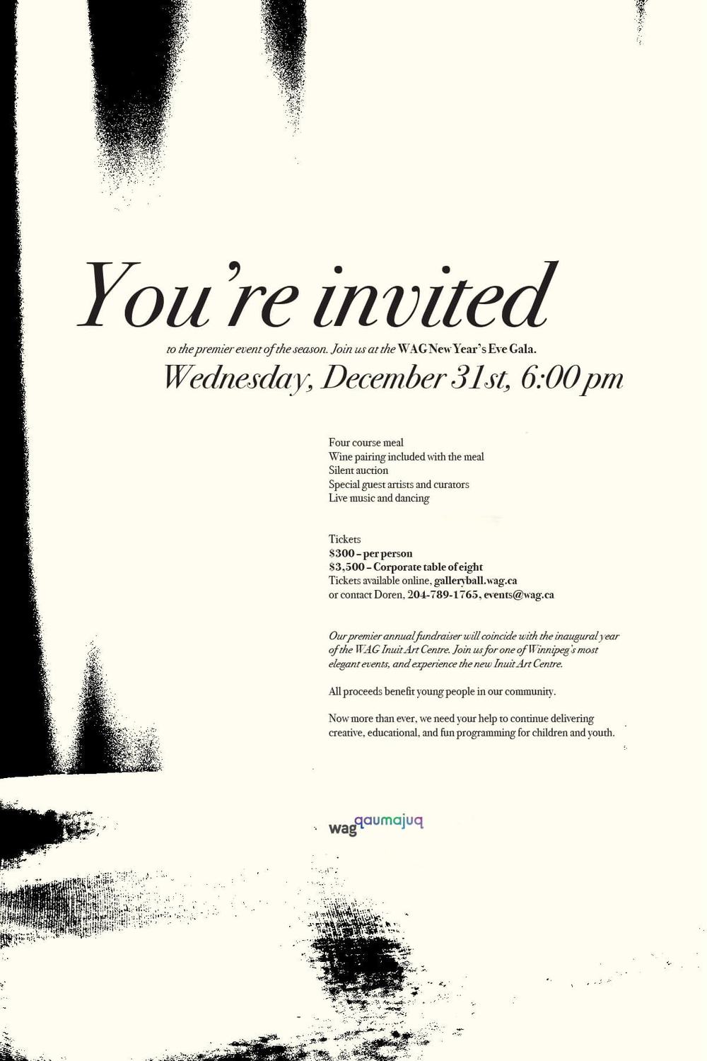 Back of the New Year's Eve gala invitation with event details
