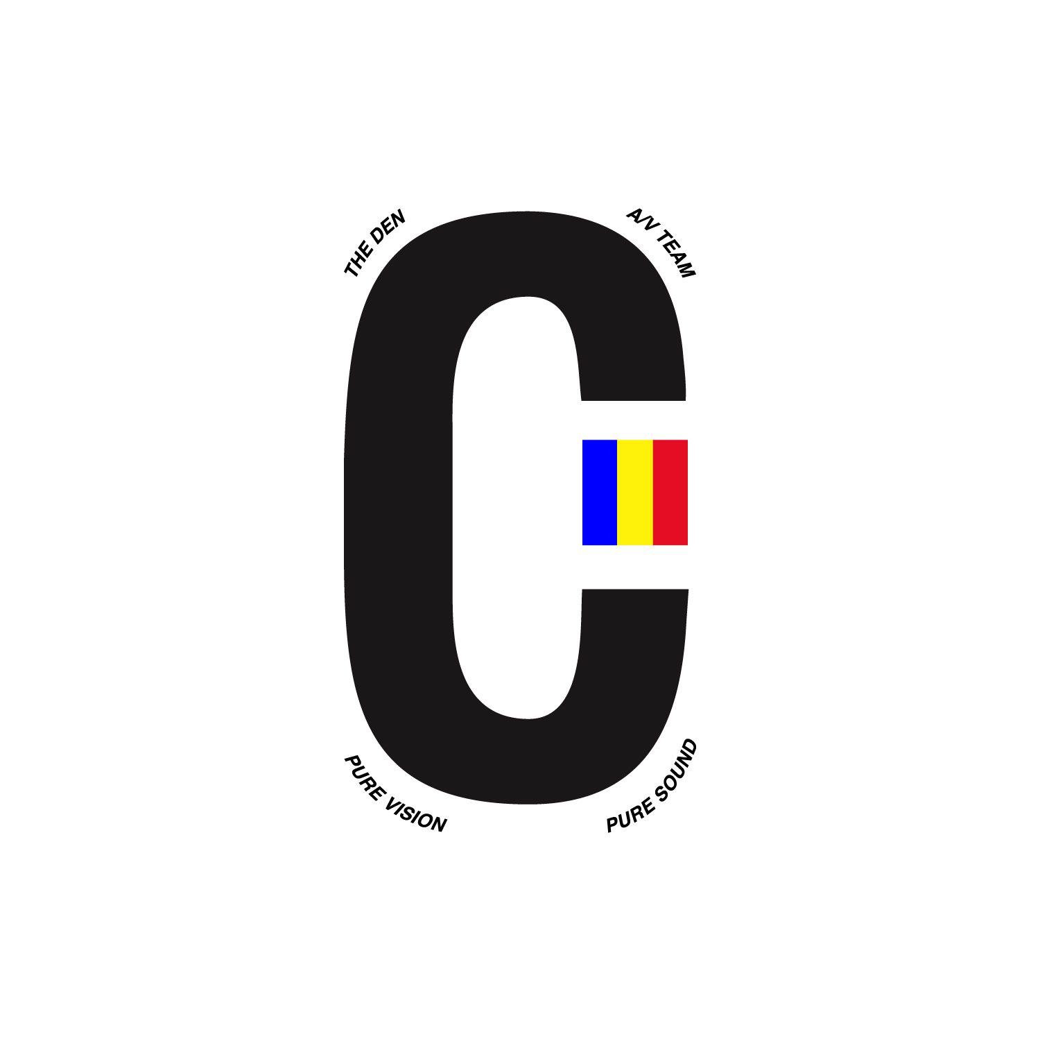 Closed Circuit secondary mark: a bold black C with a blue, yellow and red bar